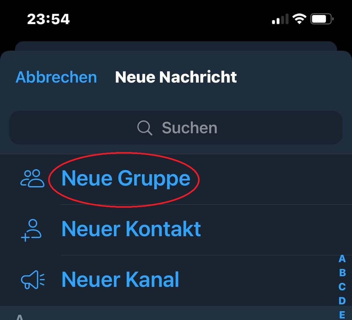 klicke dann auf "neue Gruppe" 